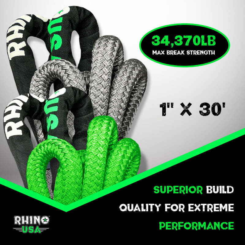 Rhino USA Kinetic Energy Recovery Rope (1In X 30Ft) Gray Cargo Tie-Downs Rhino USA