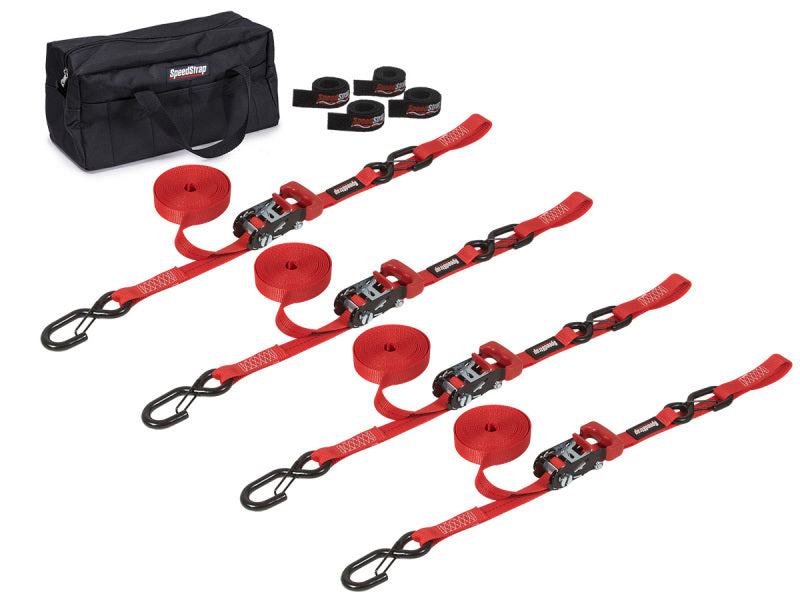 SpeedStrap 1In Heavy Duty Motorcycle/ATV Tie-Down Kit - Red Cargo Tie-Downs SpeedStrap