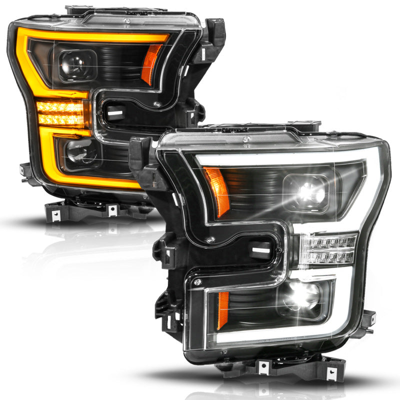 ANZO 15-17 Ford F-150 (Factory Halogen Model ONLY) Full LED Proj Headlights Init/SeqSig Black- Pair Headlights ANZO