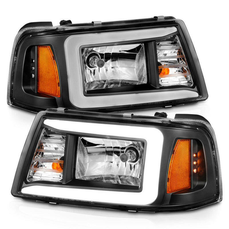 ANZO 2001-2011 Ford Ranger Crystal Headlights w/ Light Bar Black Housing Headlights ANZO