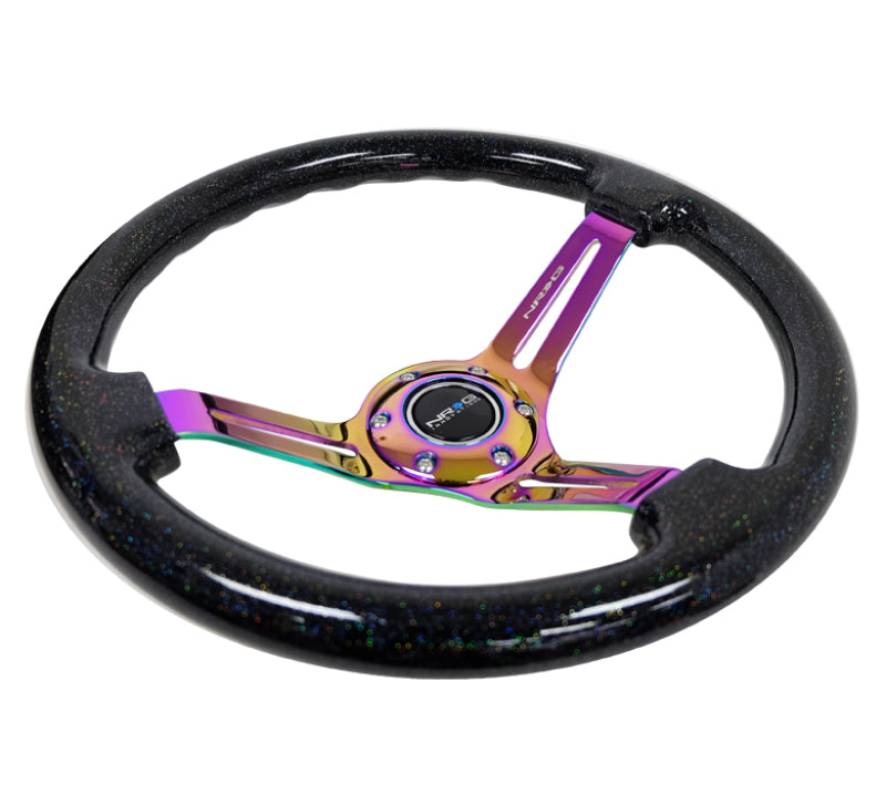 NRG Reinforced Steering Wheel (350mm / 3in. Deep) Blk Multi Color Flake w/ Neochrome Center Mark Steering Wheels NRG