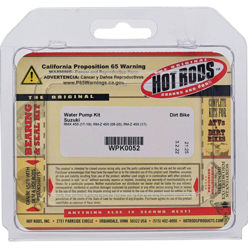 Hot Rods 17-19 Suzuki RMX 450 Water Pump Rebuild Kit Water Pumps Hot Rods