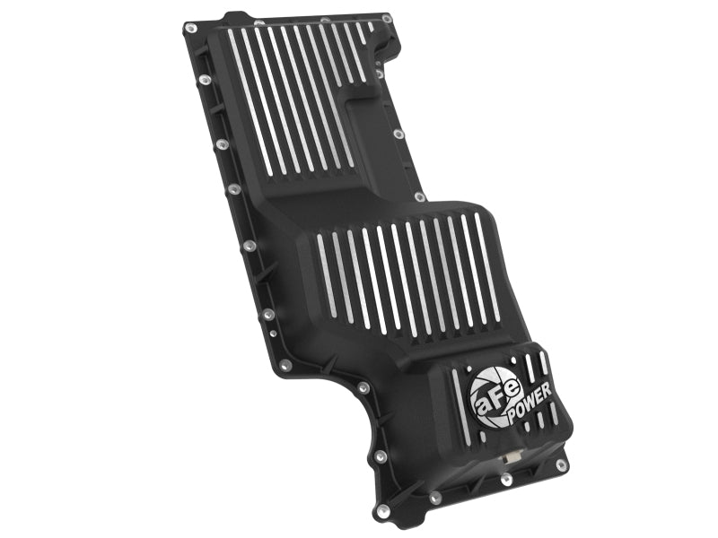 aFe 20-25 GM Trucks L6 3.0L Engine Oil Pan - Black w/ Machined Fins Diff Covers aFe