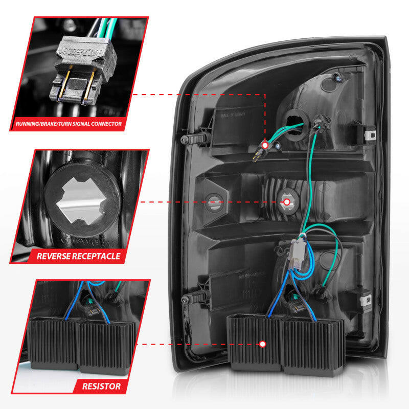 ANZO 2014-2018 GMC Sierra LED Tail Lights Black Housing Red/Clear Lens Tail Lights ANZO