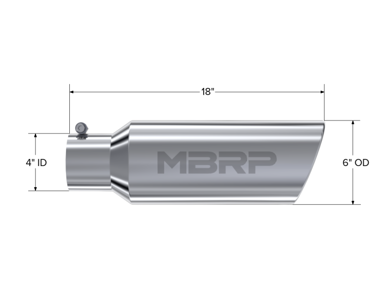 MBRP Universal Tip 6in OD Rolled End 4in Inlet 18in Length T304 Steel Tubing MBRP