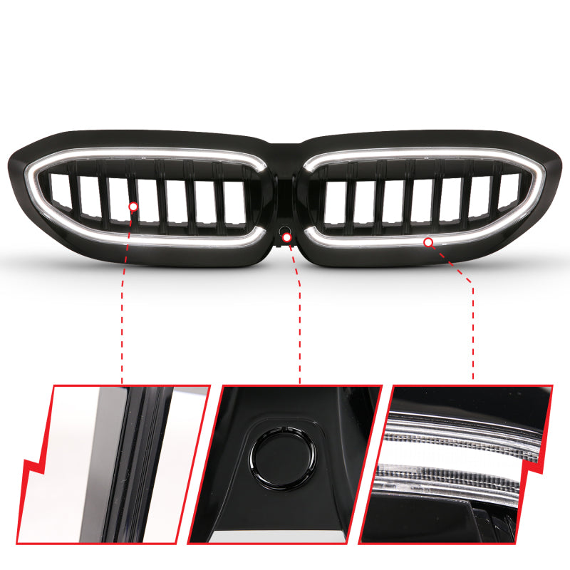 ANZO 19-22 BMW 3 Series Black Housing Full LED Front Grille w/ Initiation & Running Light Headlights ANZO