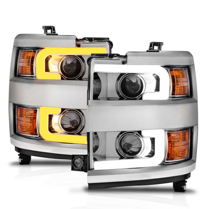 ANZO Projector Headlights 15-17 Chevrolet Silverado 2500HD / 3500HD Chrome w/ Chrome Rim Headlights ANZO