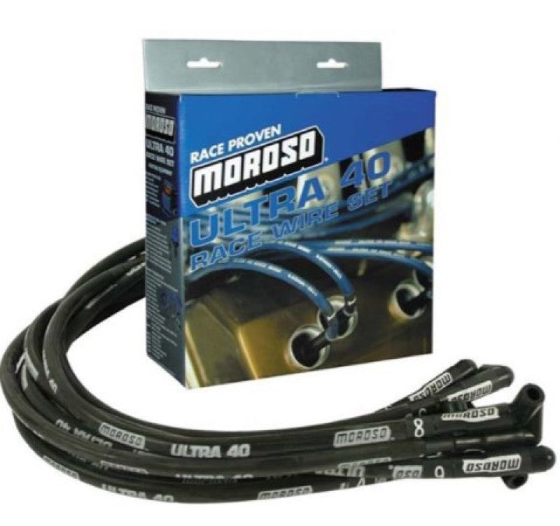 Moroso Chevrolet Small Block Ignition Wire Set - Ultra 40 - Sleeved - Non-HEI - 90 Degree - Black Spark Plug Wire Sets Moroso
