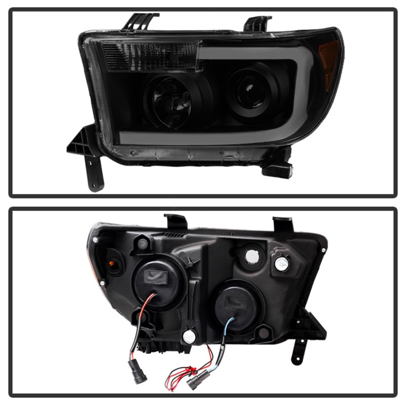 xTune Toyota Tundra 07-13 LED Light Bar Projector Headlights Black Smoked PRO-JH-TTU07-LED-BSM Headlights SPYDER