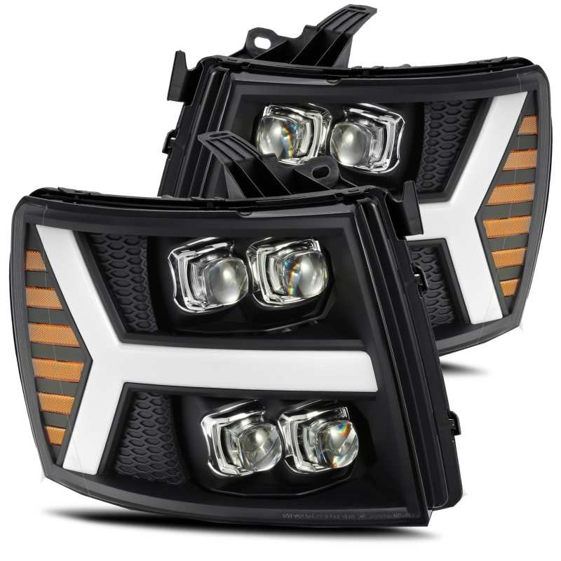 AlphaRex 07-13 Chevy 1500HD NOVA LED Proj Headlights Plank Style Matte Blk w/Activ Light/Seq Signal Headlights AlphaRex