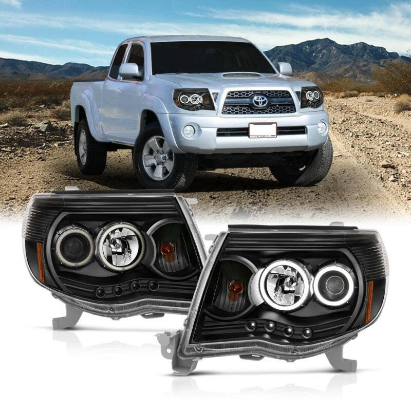 ANZO 2005-2011 Toyota Tacoma Projector Headlights w/ Halo Black Headlights ANZO