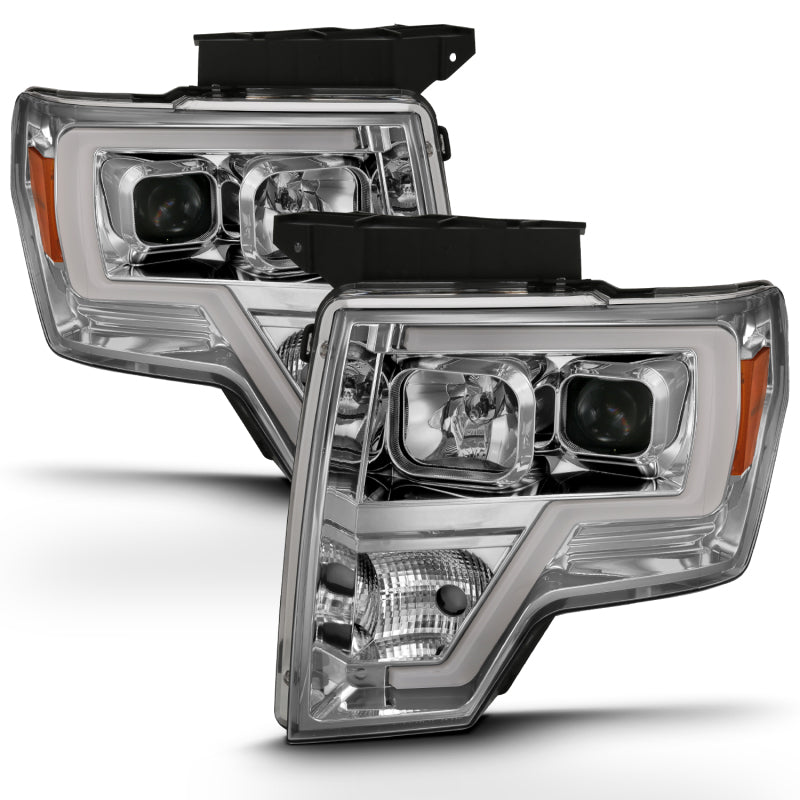 ANZO 2009-2014 Ford F-150 Projector Headlight Plank Style Chrome Amber Headlights ANZO