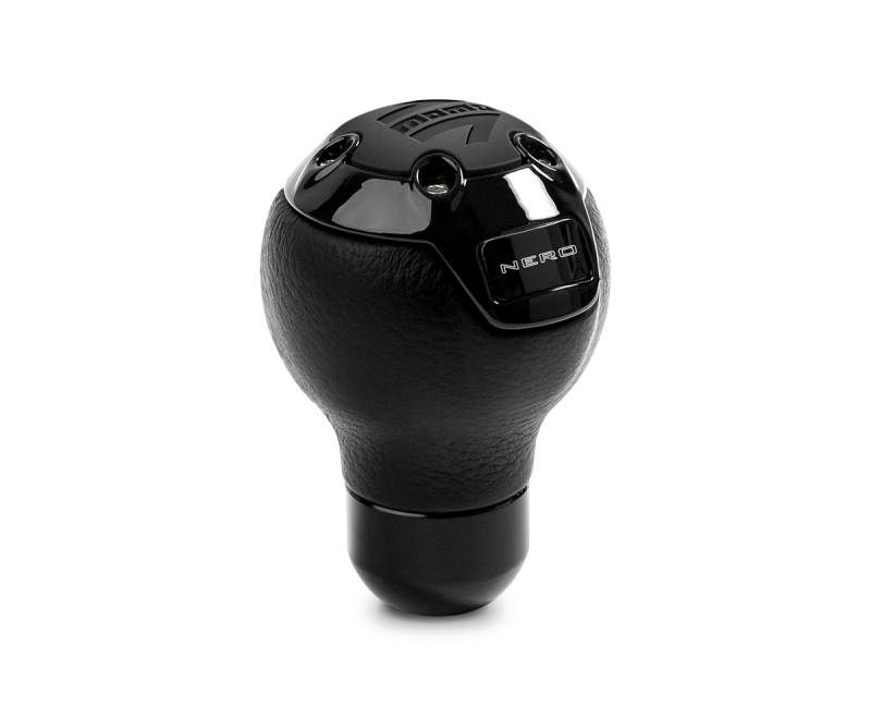 Momo Nero Shift Knob - Tall Black Leather, Black Chrome Insert Shift Knobs MOMO