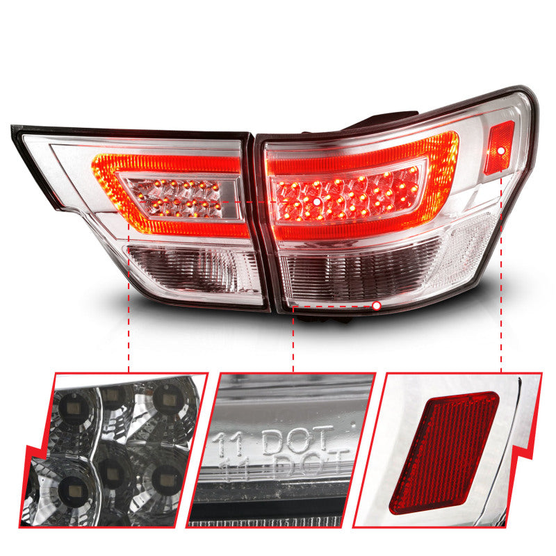 ANZO 11-13 Jeep Grand Cherokee LED Taillights w/ Lightbar Chrome Housing/Clear Lens 4pcs Tail Lights ANZO