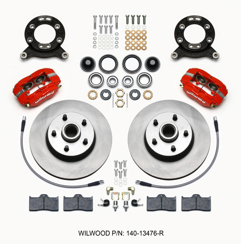 Wilwood Forged Dynalite-M Front Kit 11.30in 1 PC Rotor&Hub Red 1965-1969 Mustang Disc & Drum Spindle Big Brake Kits Wilwood