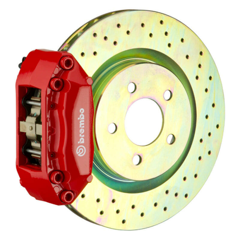 Brembo 05-13 Mazda3 Front GT BBK 4 Piston Cast 2pc 330x28 1pc Rotor Drilled-Red Brake Kits - Performance Slot Brembo