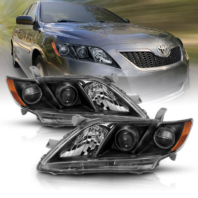ANZO 2007-2009 Toyota Camry Projector Headlight Black Amber Headlights ANZO