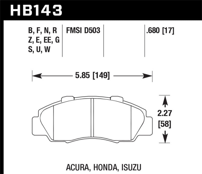 Hawk 97-99 Acura CL/97-01 Integra Type-R / 97-01 Honda CRV/Prelude DTC-60 Race Front Brake Pads Brake Pads - Racing Hawk Performance