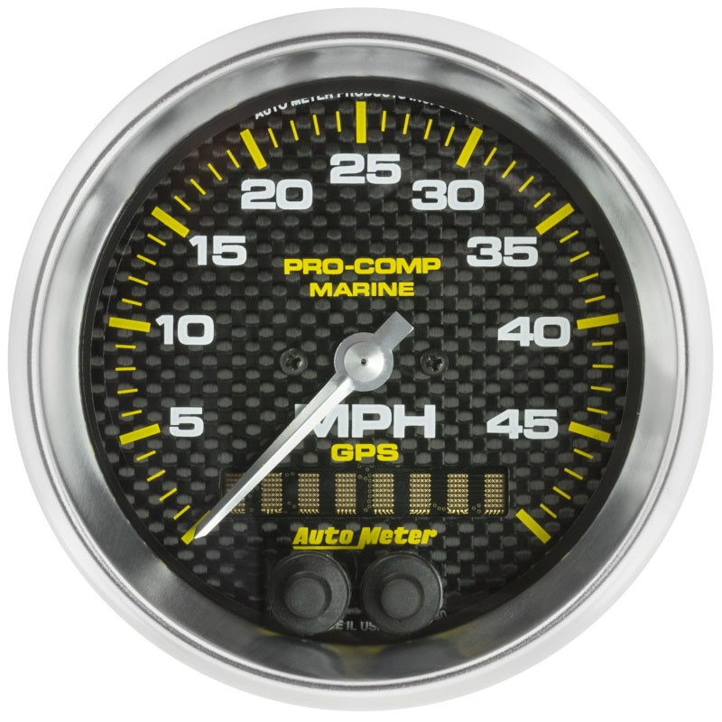 Autometer Marine Carbon Fiber 3-3/8in 50MPH GPS Speedometer Gauge Gauges AutoMeter
