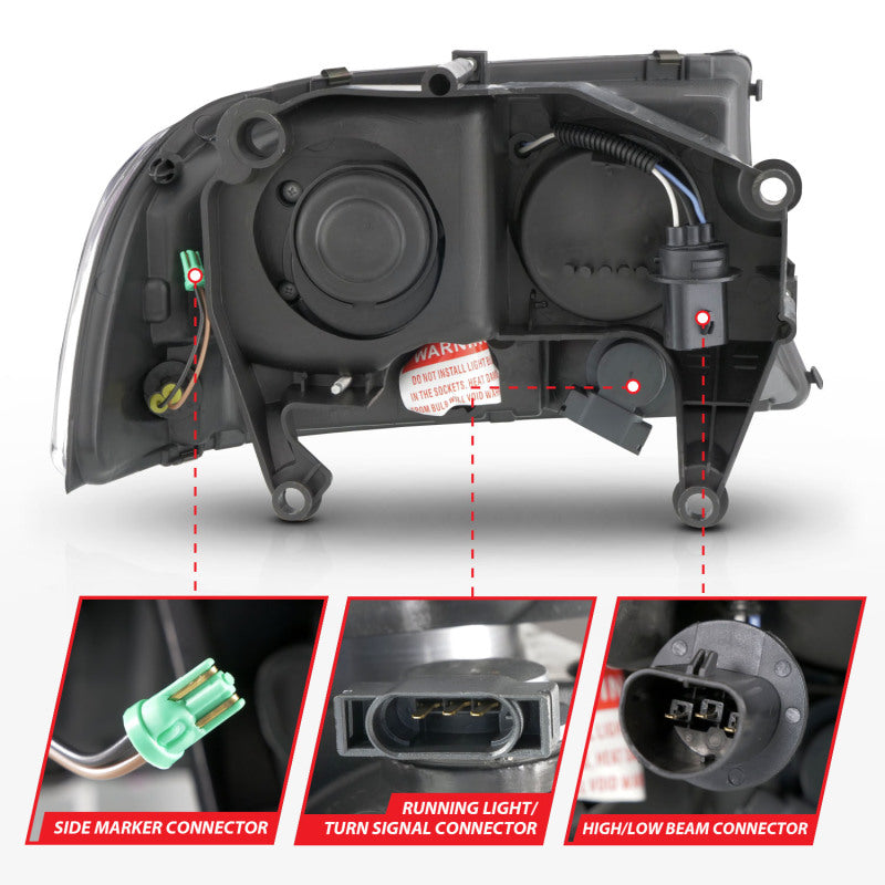 ANZO 97-04 Dodge Dakota/Durango Crystal headlight Set w/ Light Bar Chrome Housing Headlights ANZO