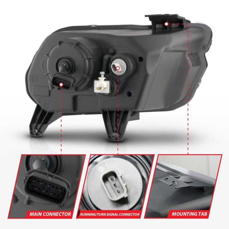 ANZO 13-14 Ford Mustang (w/ Factory HID/Xenon HL only) Projector Headlights w/Light Bar Black Headlights ANZO