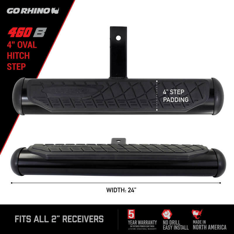 Go Rhino 4in Oval Hitch Step - Black Hitch Accessories Go Rhino