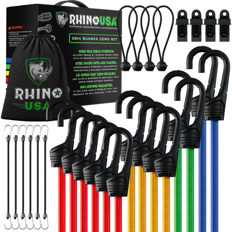 Rhino USA 28Pc Bungee Cord Assortment Cargo Tie-Downs Rhino USA