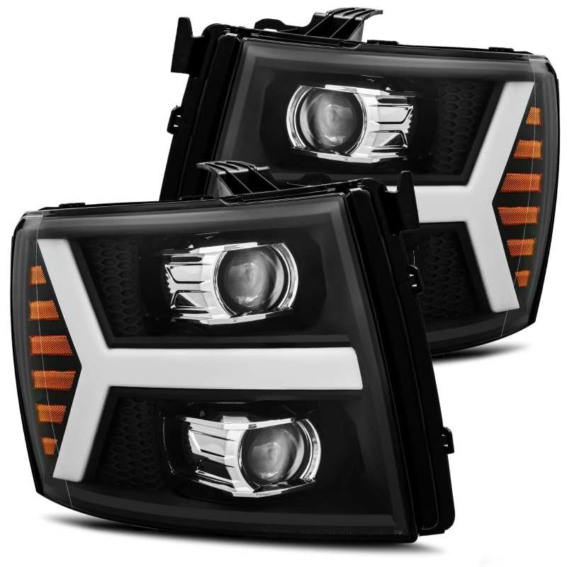 AlphaRex 07-13 Chevy 1500HD PRO-Series Proj Headlight Plank Style Matte Blk w/Activ Light/Seq Signal Headlights AlphaRex