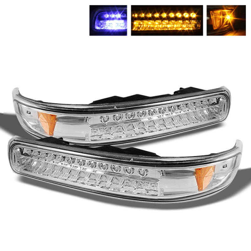 xTune Chevy Silverado 99-02 LED Amber Bumper Lights Chrome CBL-CS99-LED-E Sidemarkers & Indicators SPYDER