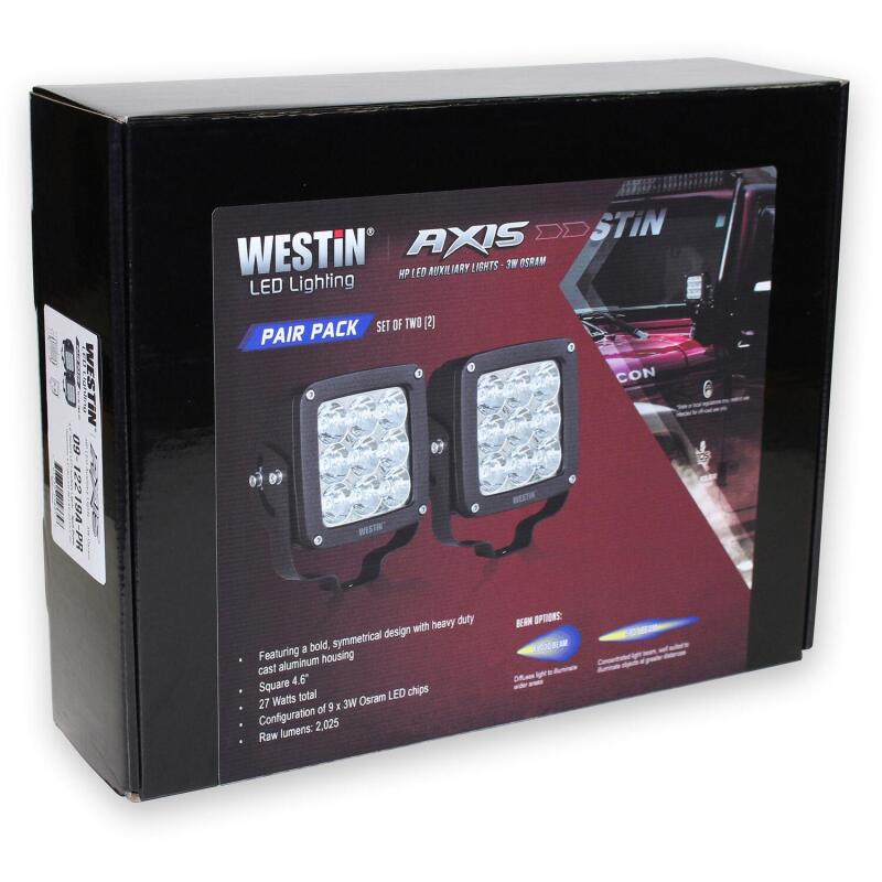 Westin Axis LED Auxiliary Light 4.5 inch x 4.5 inch Square Spot w/3W Osram (Set of 2) - Black Light Bars & Cubes Westin