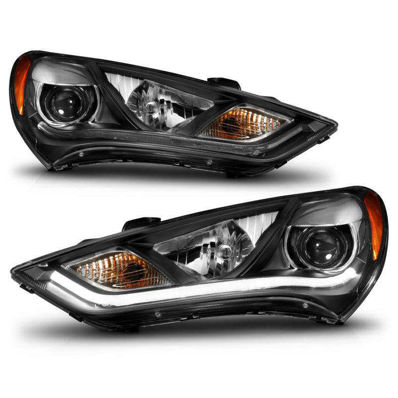 ANZO 2013-2015 Hyundai Genesis Projector Headlights w/ Plank Style Design Black (HID Compatible) Headlights ANZO