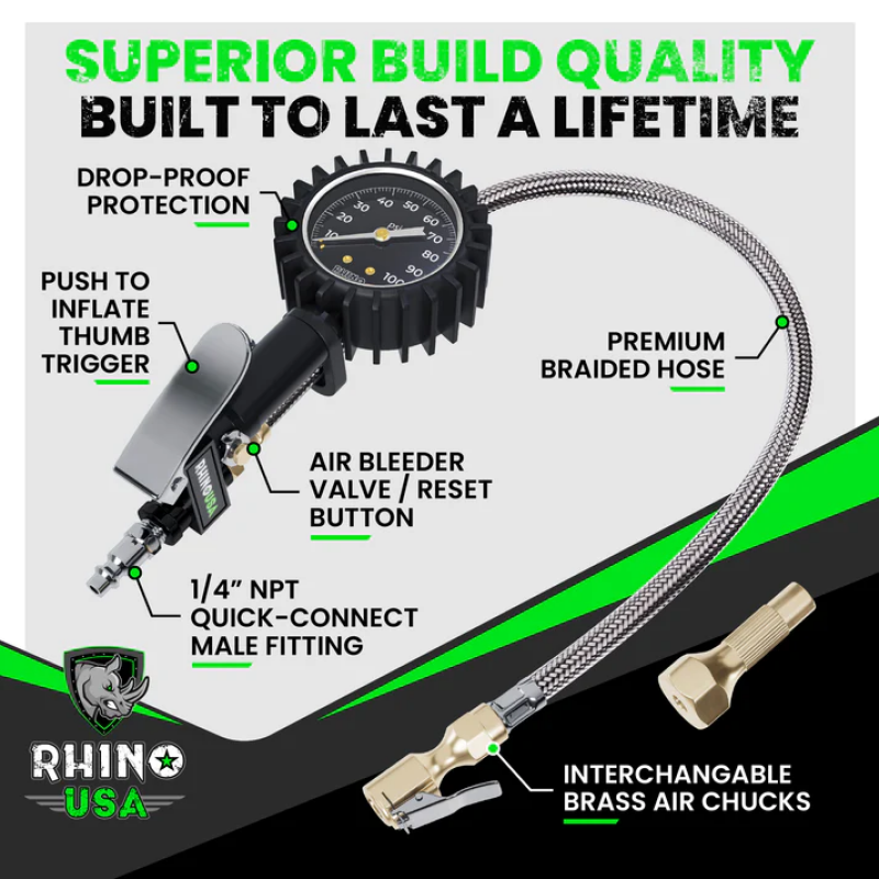 Rhino USA 100 Psi Analog Tire Inflator Gauge Gauges Rhino USA
