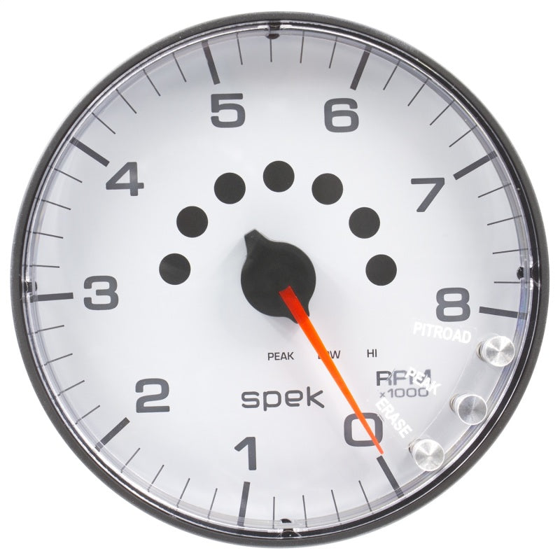 Autometer Spek-Pro Gauge Tachometer 5in 8K Rpm W/Shift Light & Peak Mem White/Black Gauges AutoMeter