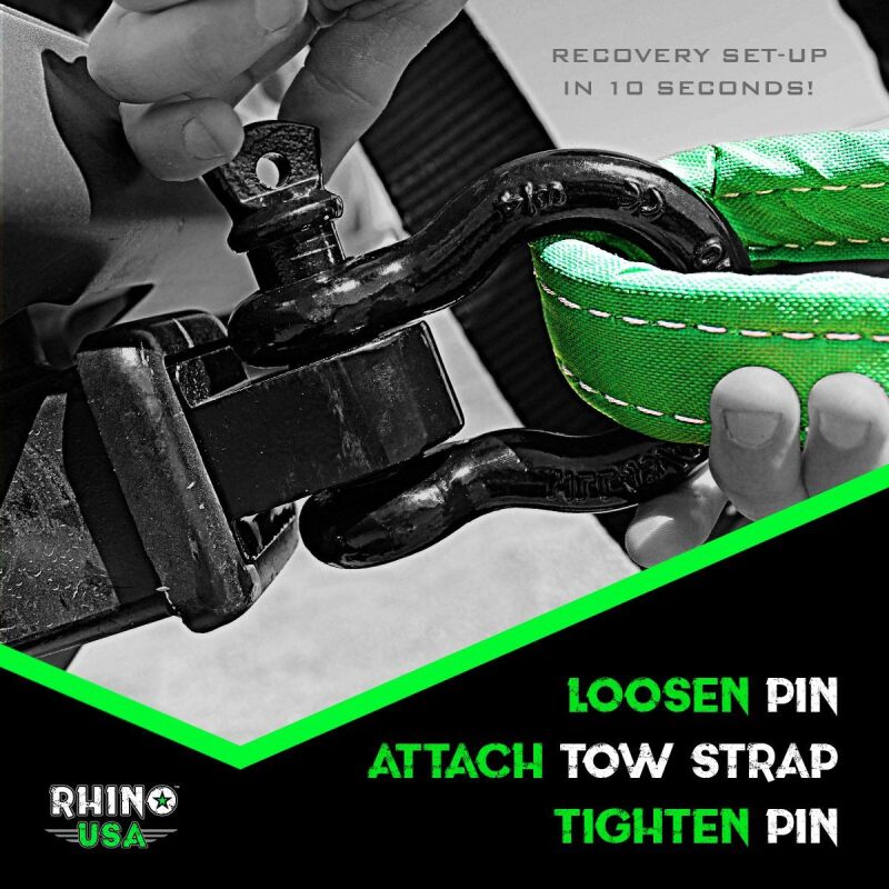 Rhino USA Shackle Hitch Receiver W/ D-Ring (Green) Shackle Kits Rhino USA