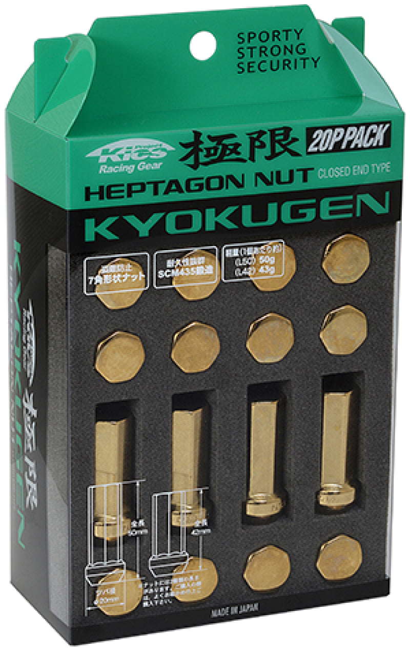 Project Kics 12x1.25 42mm Kyokugen Pack - Gold (20 Pcs) Lug Nuts Project Kics