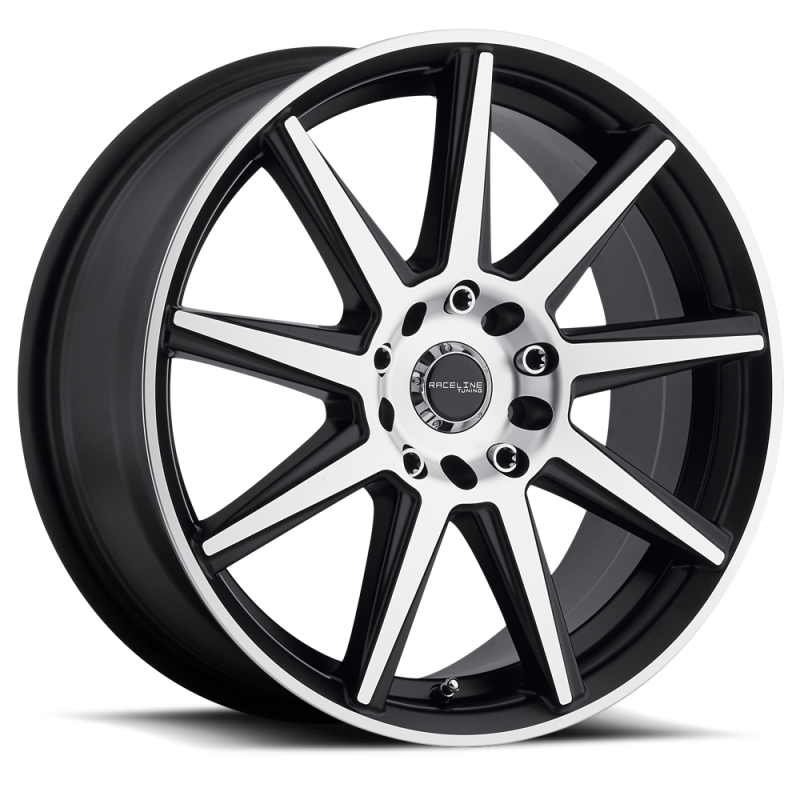 Raceline 144M Storm 17x7.5in / 5x108/5x114.3 BP / 40mm Offset / 72.62mm Bore- Black & Machined Wheel Wheels - Cast Raceline