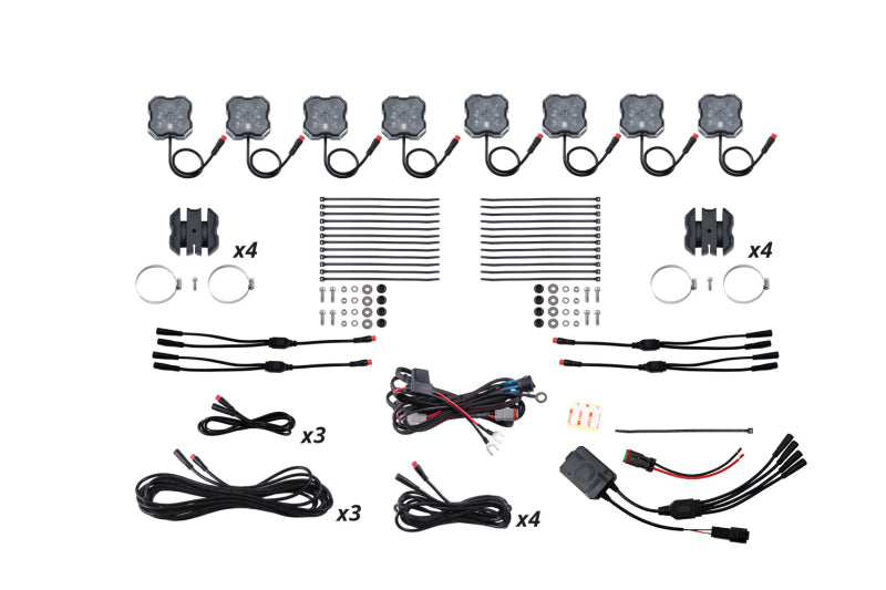 Diode Dynamics Stage Series SXS Rock Light Installer Kit - RGBW M8 w/Controller (8-pack) Light Accessories and Wiring Diode Dynamics