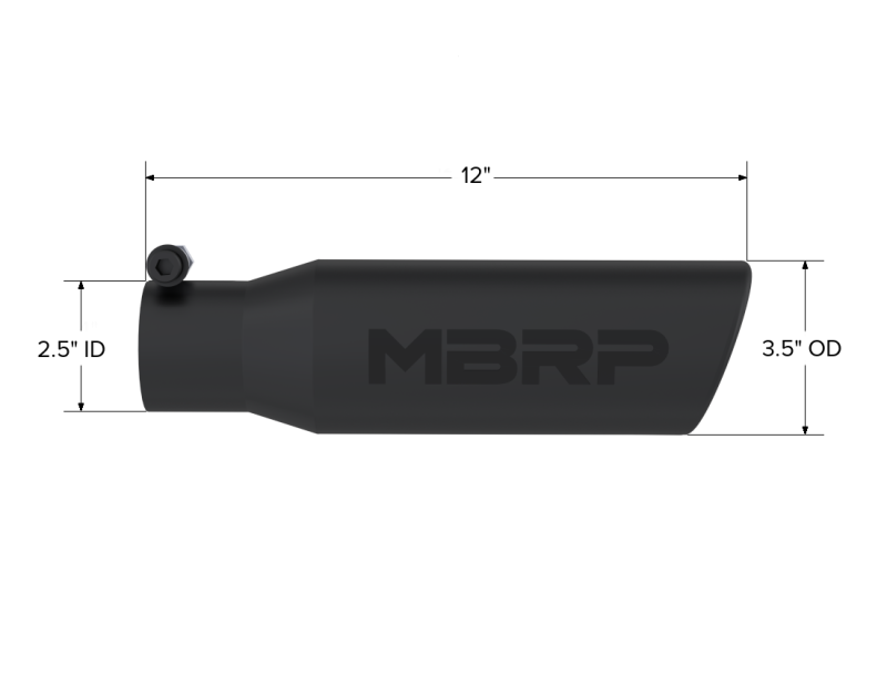 MBRP Universal Tip 3in O.D. Angled Rolled End 2 inlet 12 length - Black Finish Tips MBRP