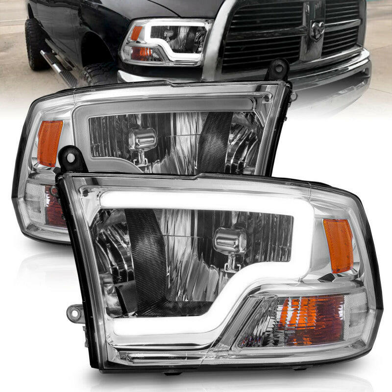 ANZO 2009-2018 Dodge Ram 1500/ 2500/ 3500 Crystal Headlights w/ Light Bar Chrome Housing Headlights ANZO