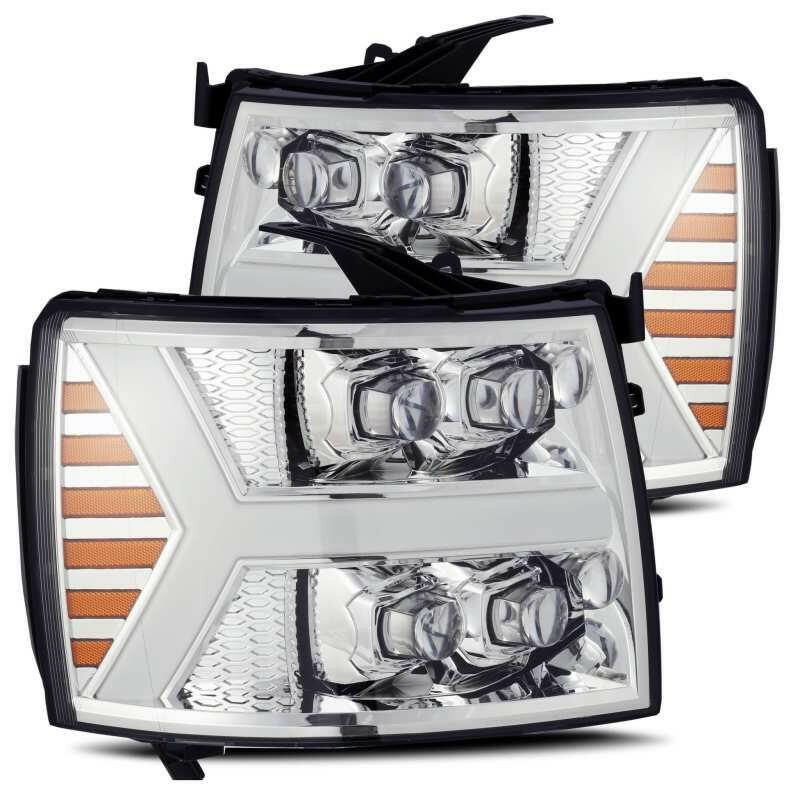 AlphaRex 07-13 Chevy 1500HD NOVA LED Proj Headlights Plank Style Chrm w/Activ Light/Seq Signal Headlights AlphaRex