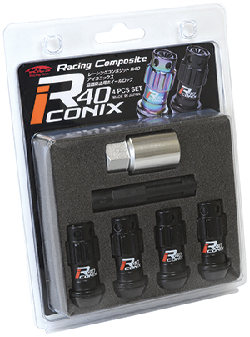 Project Kics 12X1.25 R40 Iconix Black Lug Nut Lock Set - 4 Lug Nuts Project Kics