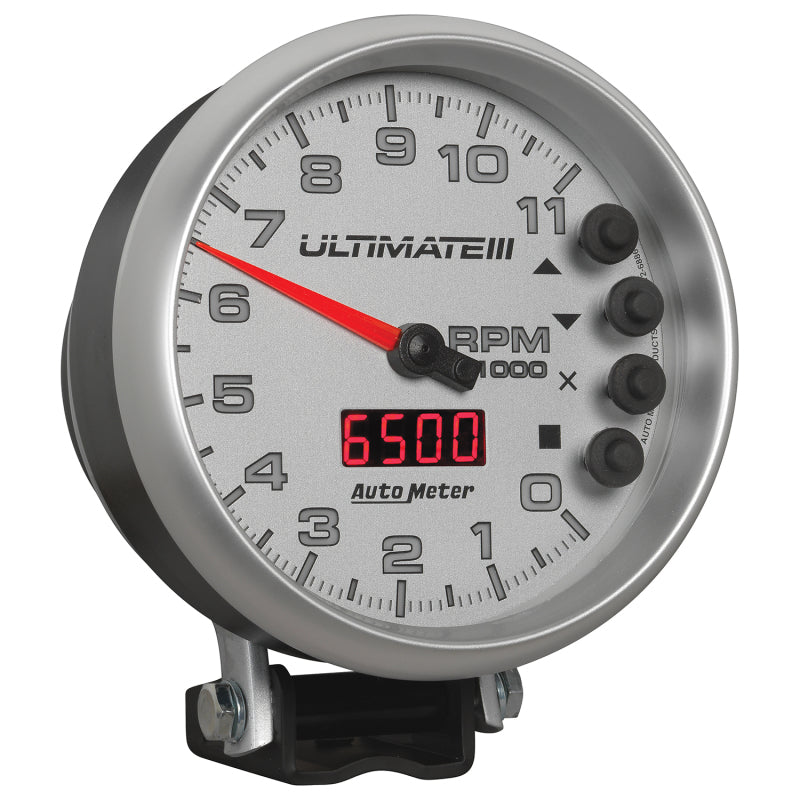 Autometer 5 inch Ultimate III Playback Tachometer 11000 RPM - Silver Performance Monitors AutoMeter