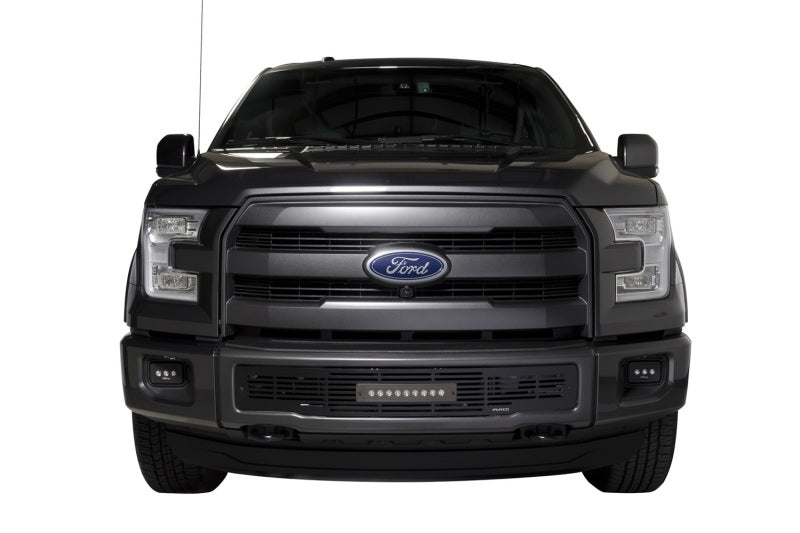Putco 15-17 Ford F-150 - SS Black Bar Design w/10in Luminix Light Bar Bumper Grille Inserts Grilles Putco