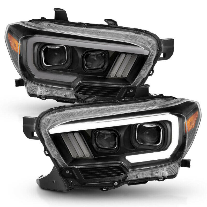 ANZO 2016-2017 Toyota Tacoma Projector Headlights w/ Plank Style Switchback Black w/ Amber w/ DRL Headlights ANZO
