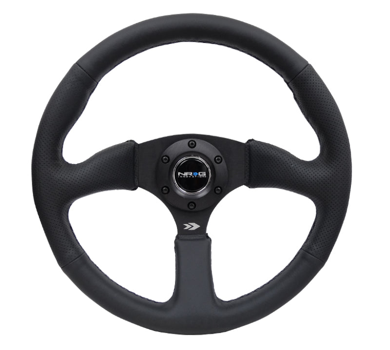 NRG Reinforced Steering Wheel (350mm / 2.5in. Deep) Blk Leather Comfort Grip w/5mm Matte Blk Spokes Steering Wheels NRG