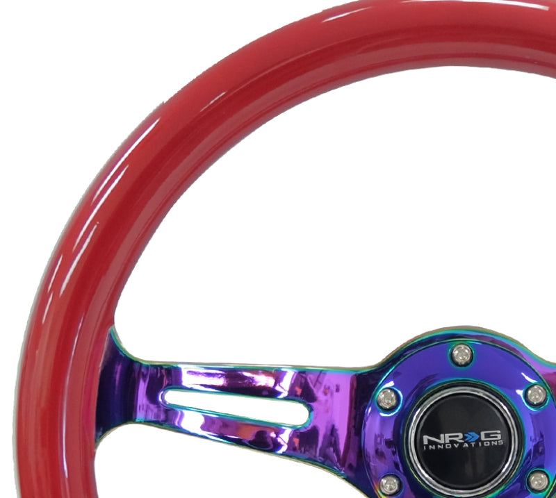 NRG Classic Wood Grain Steering Wheel (350mm) Red Grip w/Neochrome 3-Spoke Center Steering Wheels NRG