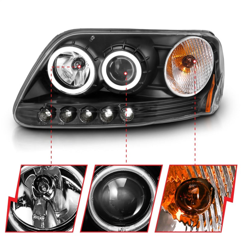 ANZO 1997-2003 Ford F-150 Projector Headlights w/ Halo Black (CCFL) Headlights ANZO