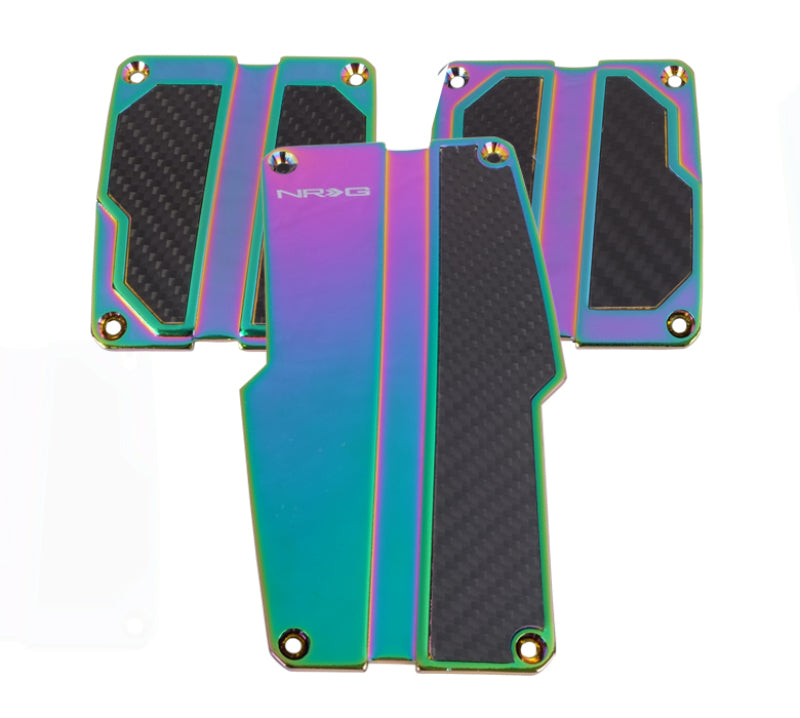 NRG Brushed Aluminum Sport Pedal M/T - Neochrome w/Black Carbon Pedal Covers NRG