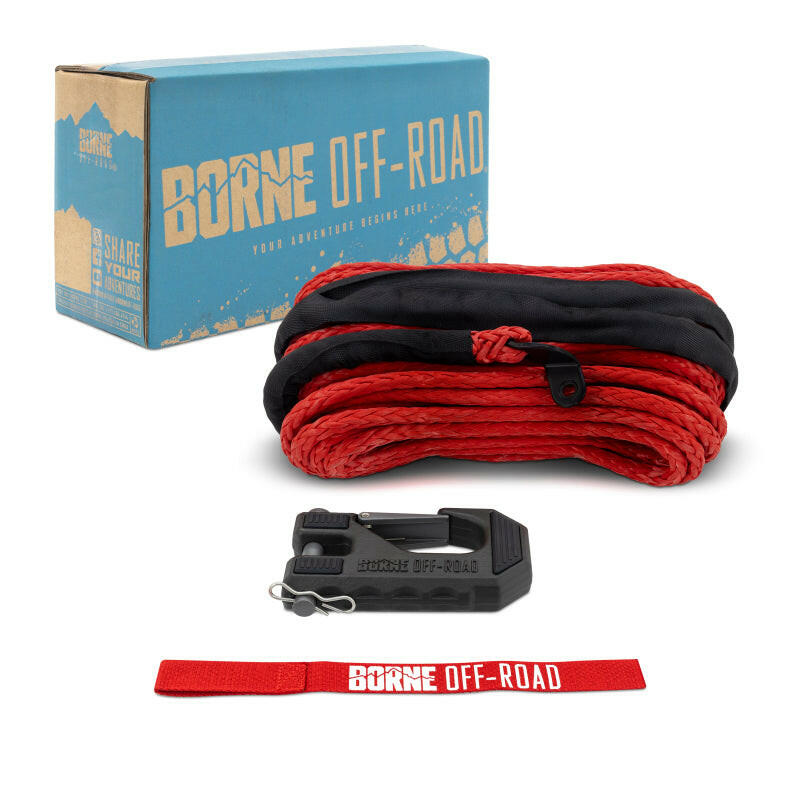Borne Off-Road Winch Hook - 3/8in Rope - Hand Strap - Red Winch Accessories Borne Off-Road