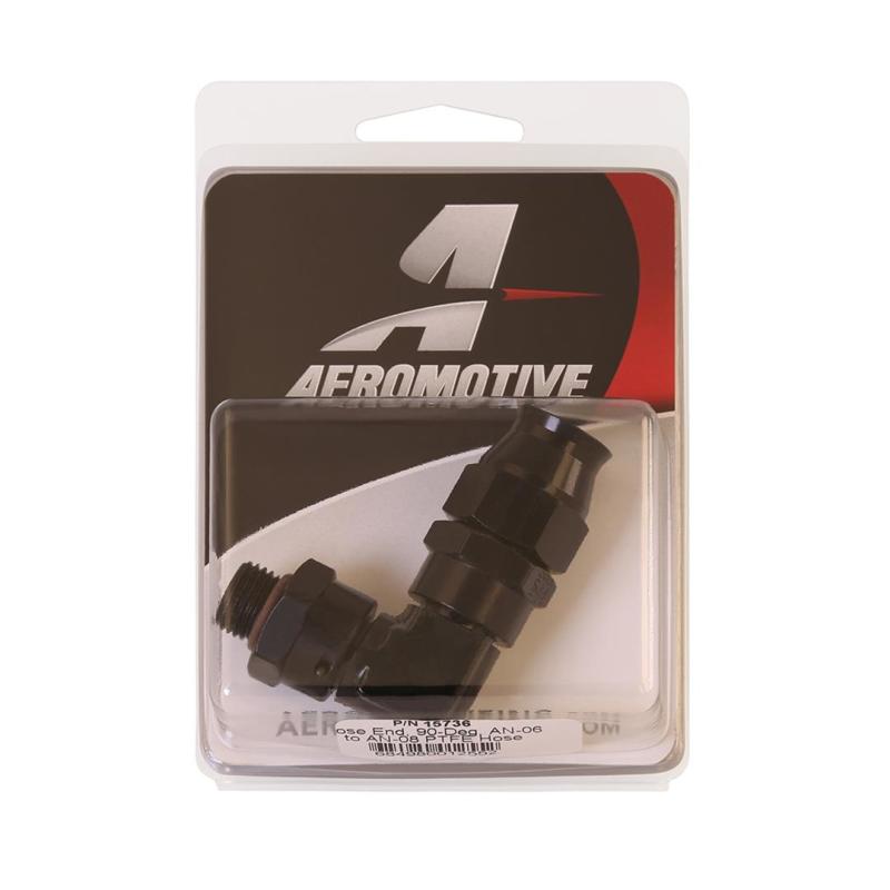 Aeromotive PTFE Hose End - AN-06 to AN-08 Hose - 90 Deg - Black Anodized Fittings Aeromotive